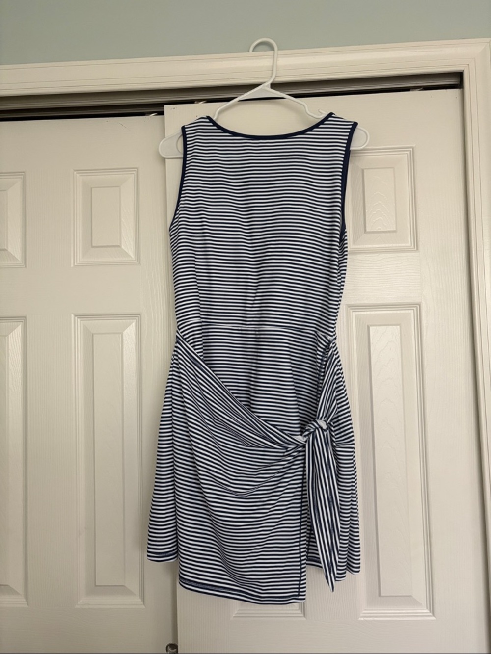 Abercrombie & Fitch Navy and White Striped Sleeveless Tie-Detail Mini Dress